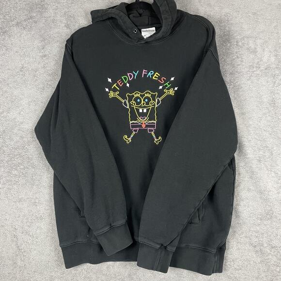 Teddy Fresh SpongeBob Hoodie Mens Large Black 2020 Embroidered Nickelodeon - Picture 5 of 13